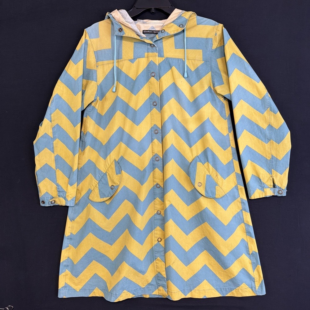 Gudrun Sjoden AOP Chevron Rain Jacket Coat Hood Blue/Yellow 100% Organic Cotton
